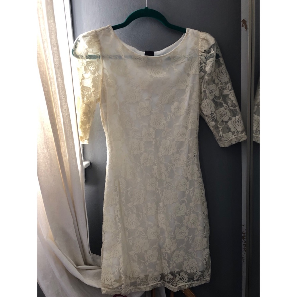 FIRE LA ROSE PATTERN DRESS OFF WHITE SIZE S